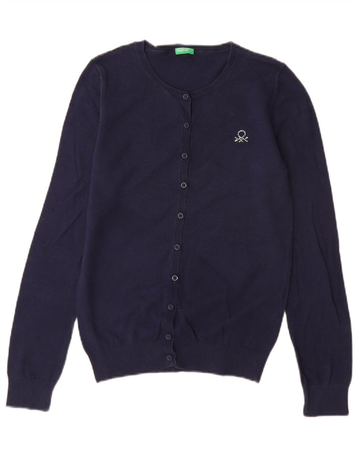 BENETTON Pull Cardigan Fille 13-14 Ans 3XL Bleu Marine Coton