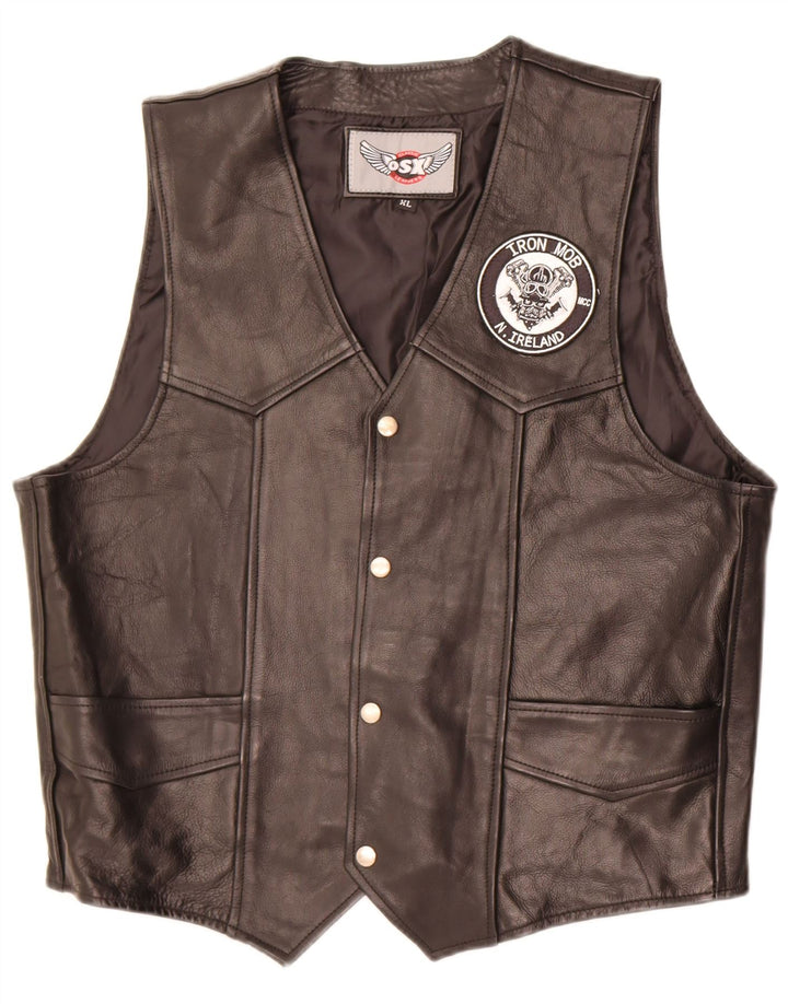 gilet en cuir homme vintage XL cuir noir