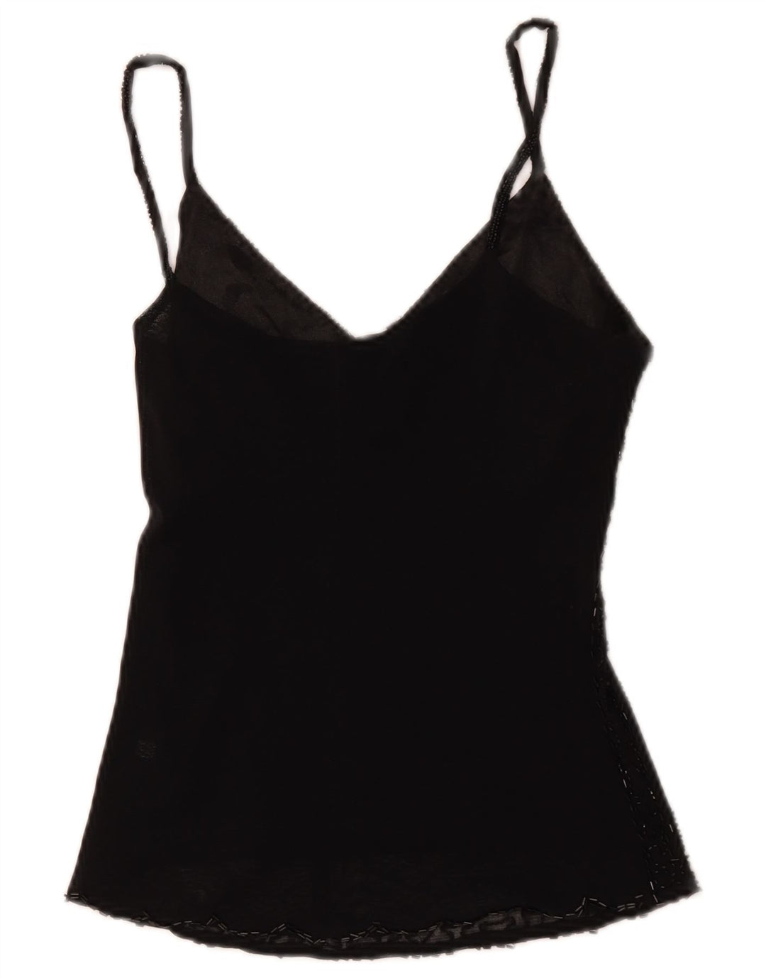 vintage Femmes Cami Top UK 8 Petite Viscose Noire