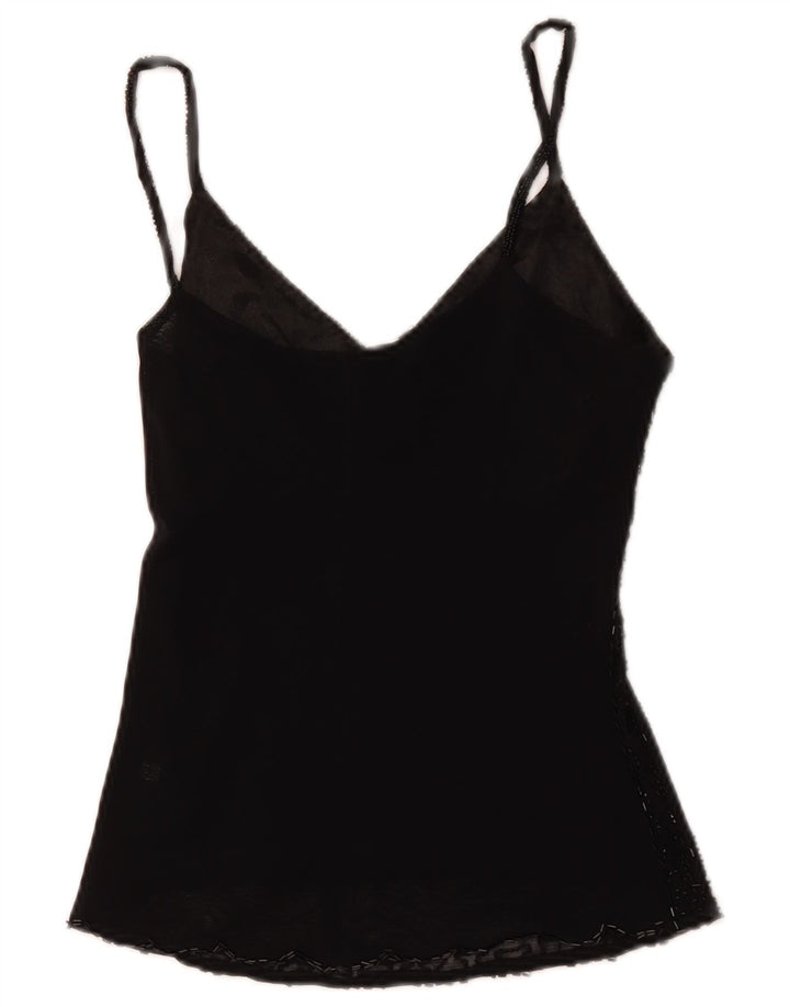vintage Femmes Cami Top UK 8 Petite Viscose Noire