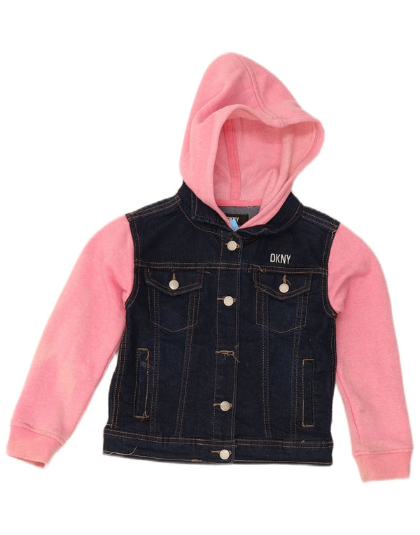 Dkny Veste en jean à capuche pour fille 5-6 ans en coton color block bleu marine