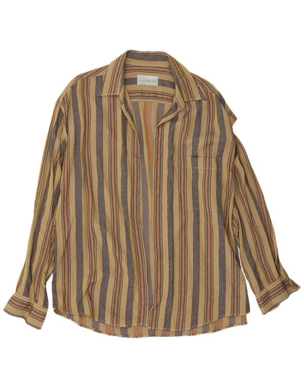 Vintage Mens Shirt XL Khaki Striped Viscose