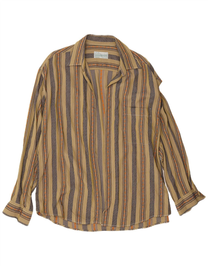 Vintage Mens Shirt XL Khaki Striped Viscose
