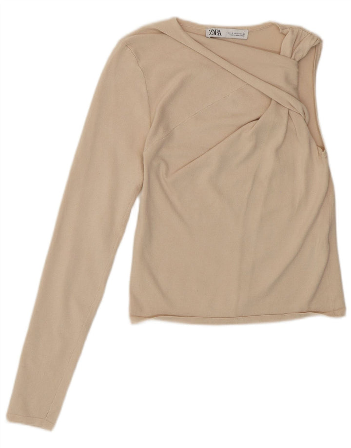 Zara Femmes Crop One Épaule Top UK 8 Small Beige Viscose