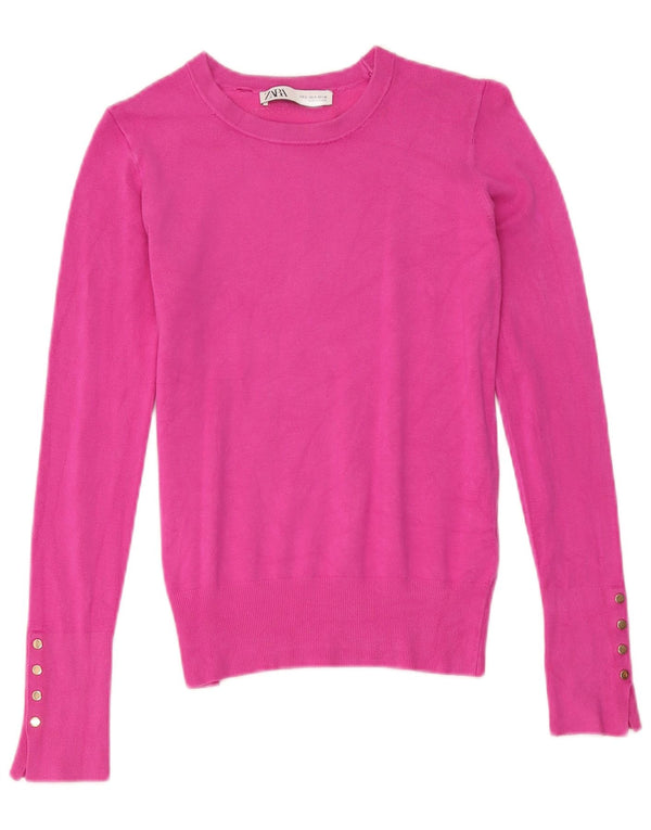 Zara Femme Pull Col Bateau UK 10 Petite Viscose Rose