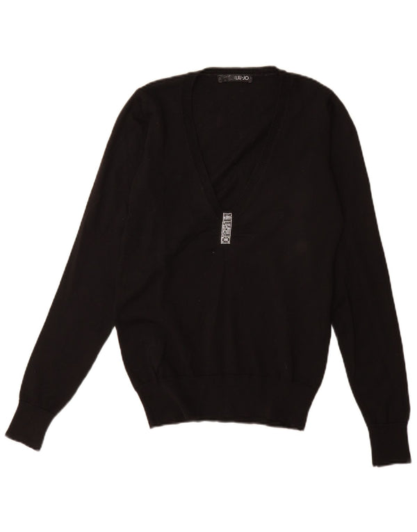LIU JO Pull surdimensionné à col en V pour femme IT 40 Small Noir