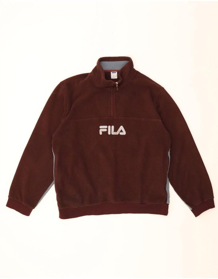 Fila Pull Polaire Graphic Zip Neck Homme Marron Moyen Colourblock