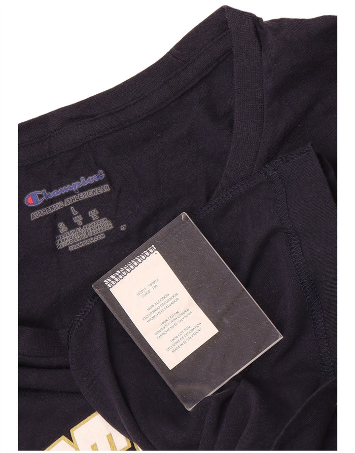 Champion Womens Notre Dame Graphic T-Shirt Top UK 16 Large Bleu Marine Coton