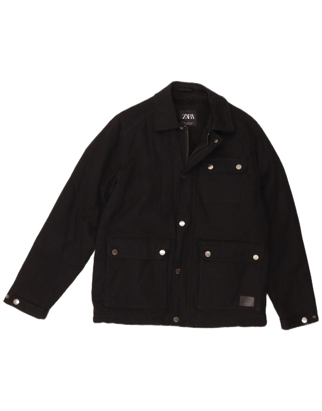 Zara Veste Sherpa Utility pour homme UK 38 en coton noir moyen