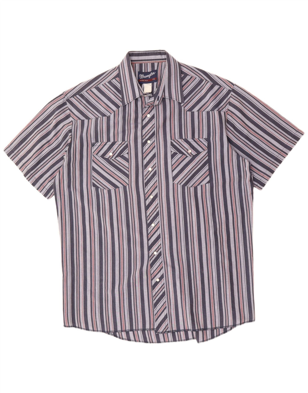 Wrangler Mens Short Sleeve Shirt Size 17 XL Blue Striped