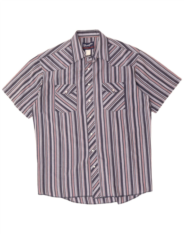Wrangler Mens Short Sleeve Shirt Size 17 XL Blue Striped