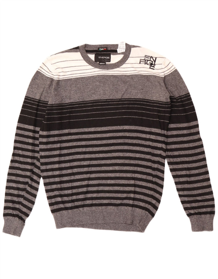 Sixty Pull Col Rond Homme Gris Moyen Rayé Viscose