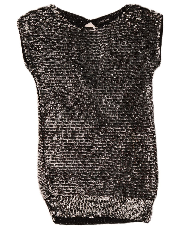 Mangano Robe moulante à paillettes pour femme UK 44 Laine argentée moyenne