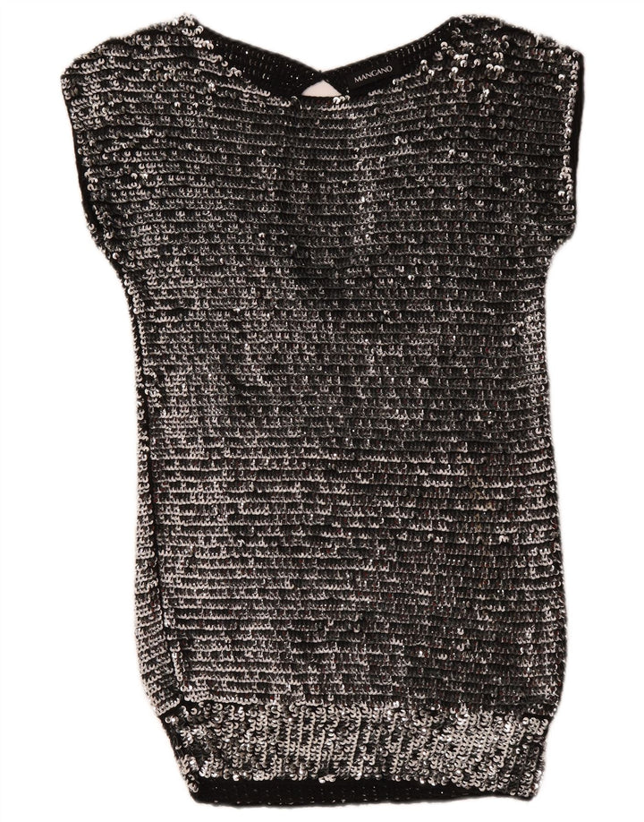 Mangano Robe moulante à paillettes pour femme UK 44 Laine argentée moyenne
