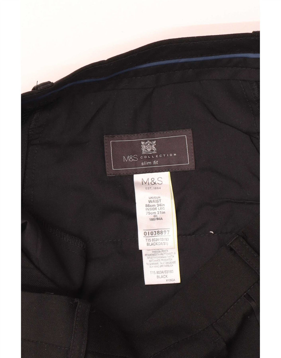 Marks & Spencer Pantalon de costume coupe slim pour homme W34 L31 Noir Polyester