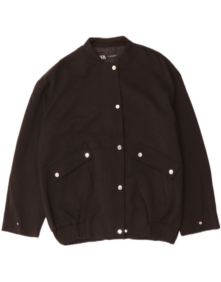 Zara Veste Bomber Oversize Femme UK 10 Petit Acétate Noir