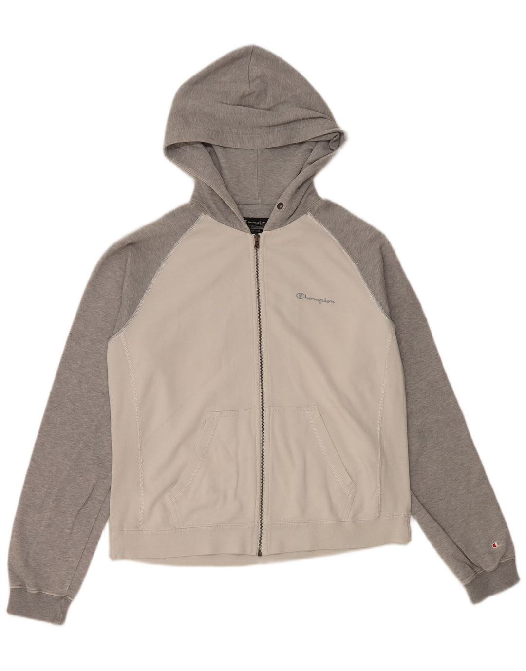 CHAMPION Pull à capuche zippé pour femme UK 14 Coton color block blanc moyen
