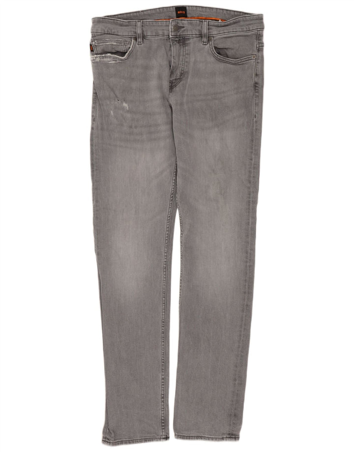 Hugo Boss Jean Slim Delaware W34 L34 Homme Gris Coton