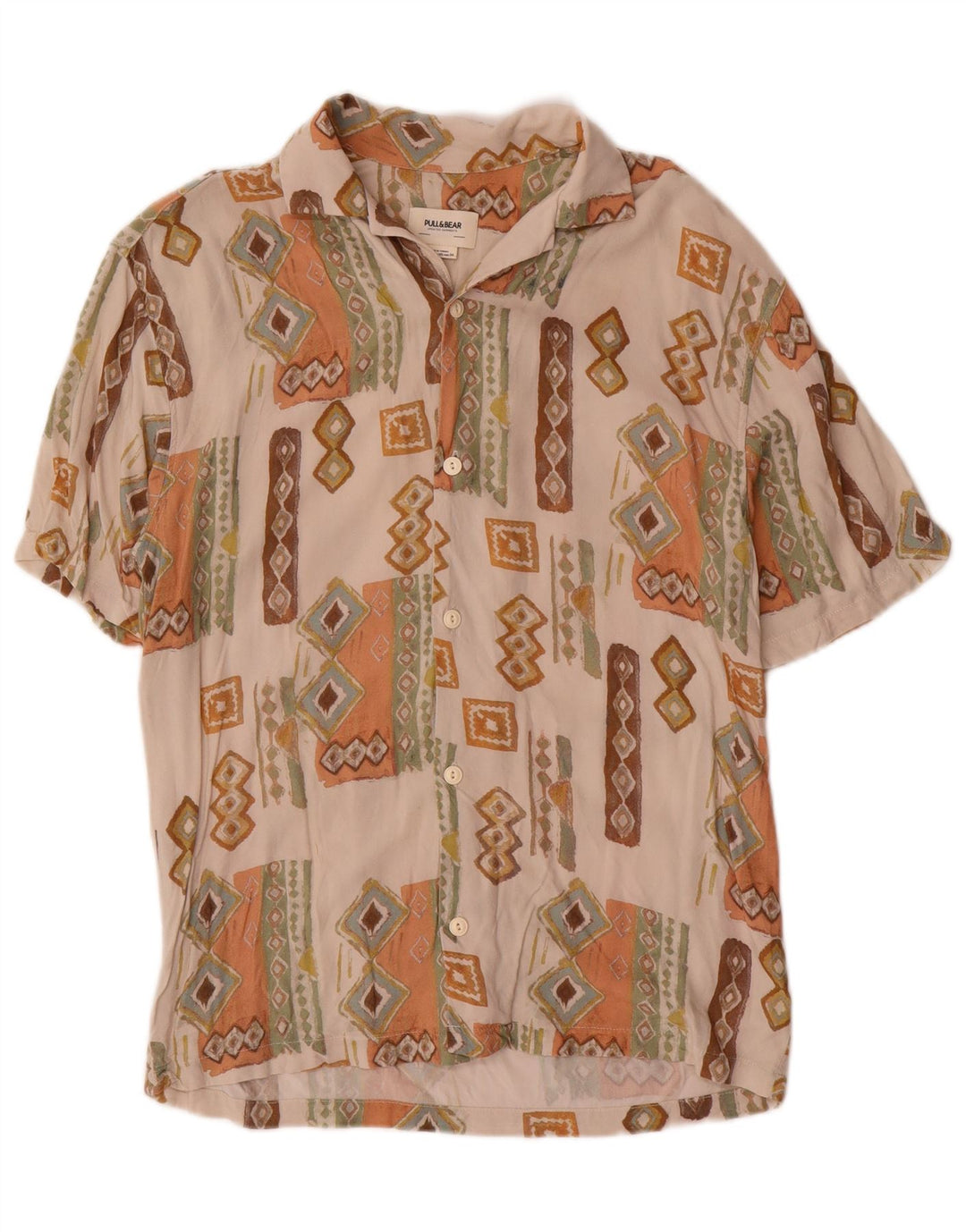Pull & Bear Chemise à Manches Courtes Homme XS Beige Géométrique