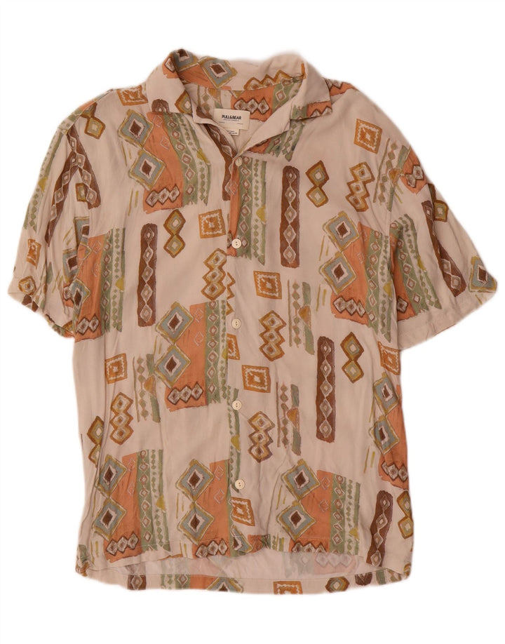 Pull & Bear Chemise à Manches Courtes Homme XS Beige Géométrique