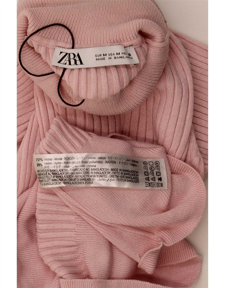 Zara Haut court à col roulé pour femme UK 12 Viscose rose moyen