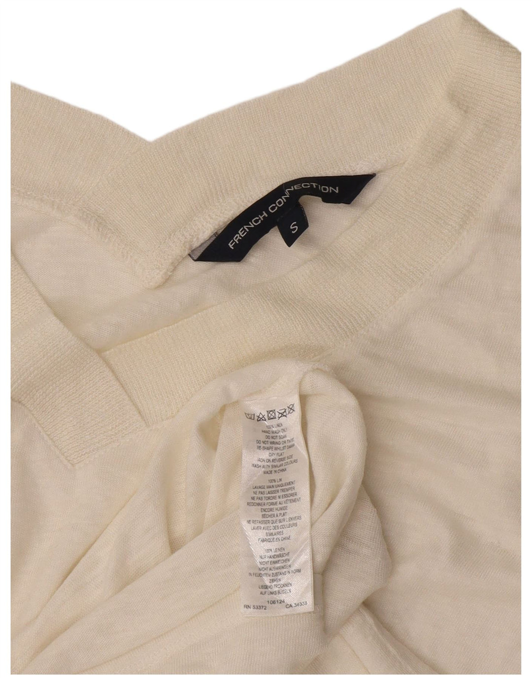 French Connection T-shirt court pour femme UK 10 Petit lin blanc cassé