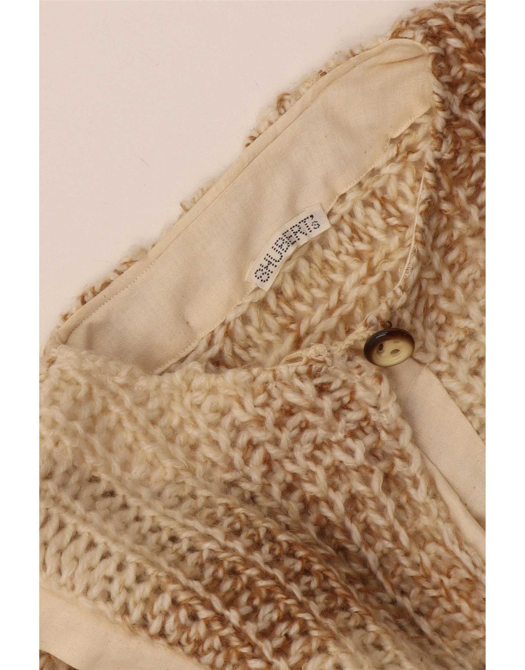 vintage Womens Button Neck Jumper Pull UK 10 Petit Beige Moucheté