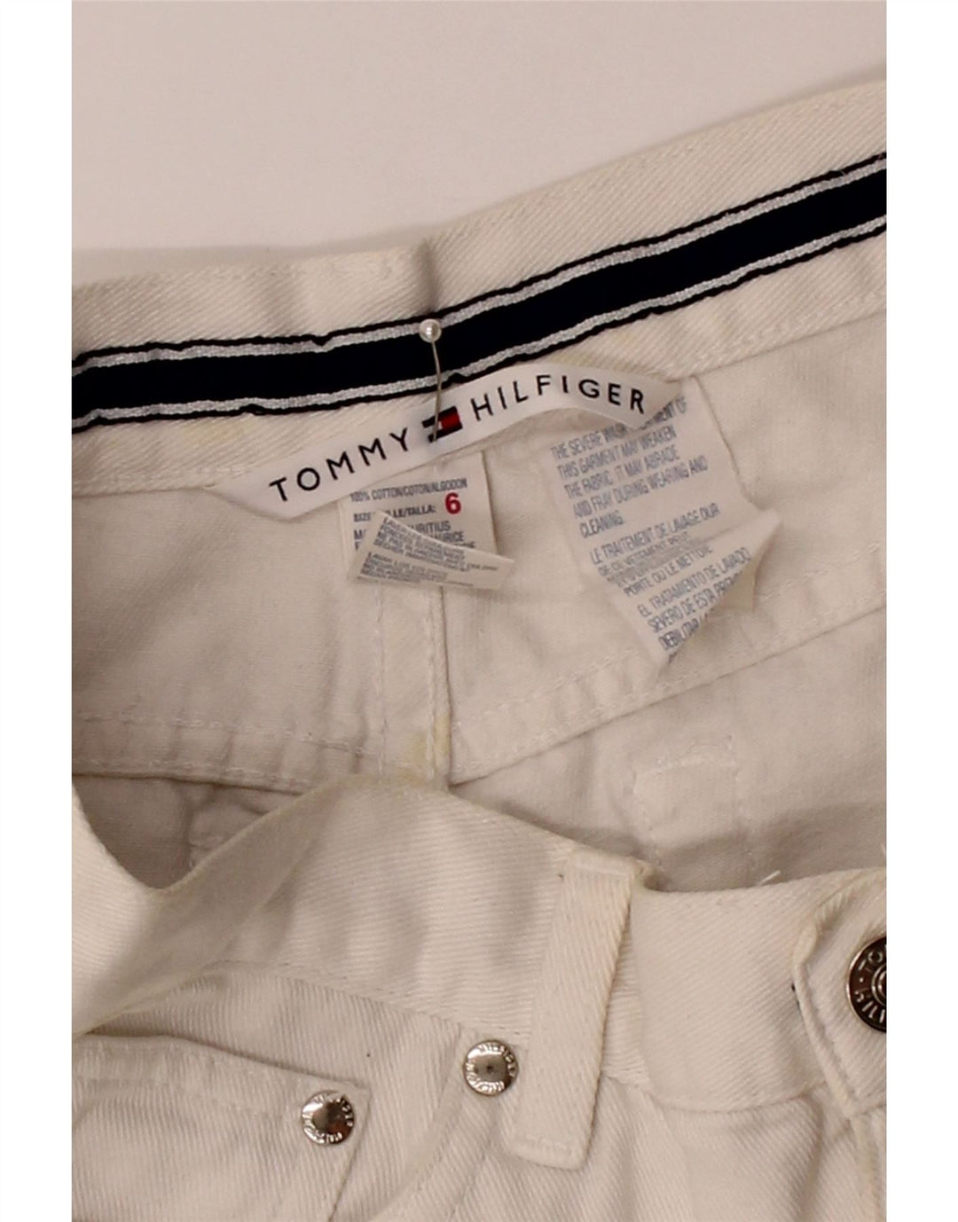 TOMMY HILFIGER Womens Distressed Denim Shorts US 6 Medium W28 White Cotton Vintage Tommy Hilfiger and Second-Hand Tommy Hilfiger from Messina Hembry 