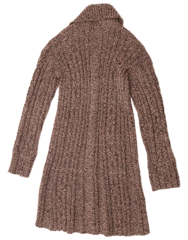 vintage Femme Longline Cardigan Pull UK 14 Brun Moyen