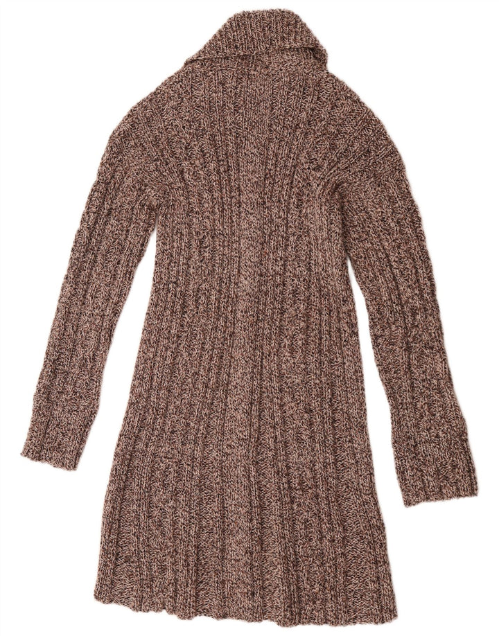 vintage Femme Longline Cardigan Pull UK 14 Brun Moyen