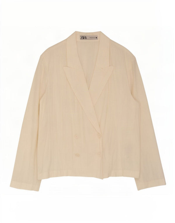 Zara Veste Blazer Double Boutonnage Femme UK 6 XS Coton Blanc
