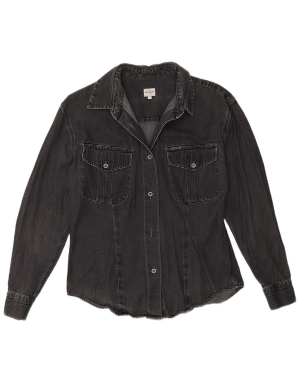 Calvin Klein Womens Denim Shirt UK 14 Large Grey Cotton