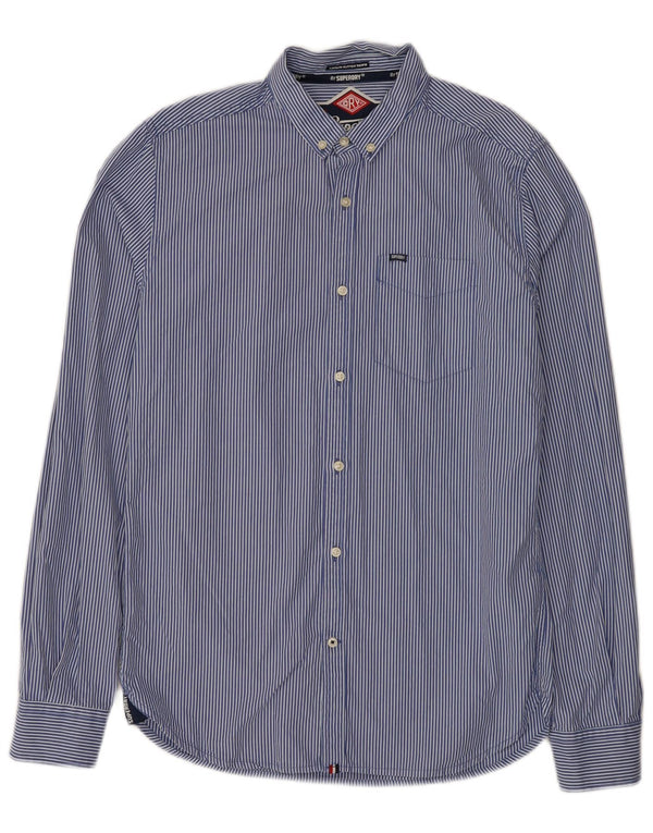 Superdry Chemise Homme Bleu Moyen En Coton À Fines Rayures