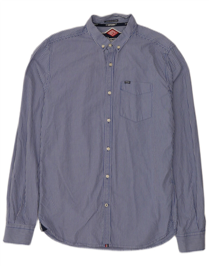 Superdry Chemise Homme Bleu Moyen En Coton À Fines Rayures