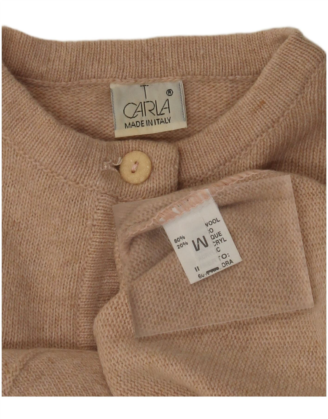 VINTAGE Femme Bouton Cou Jumper Pull UK 14 Moyen Beige Floral