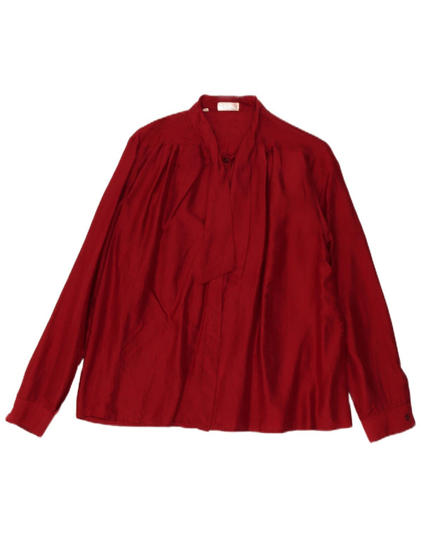 vintage Femme Front Tie Shirt Blouse IT 46 Grande Soie Bordeaux