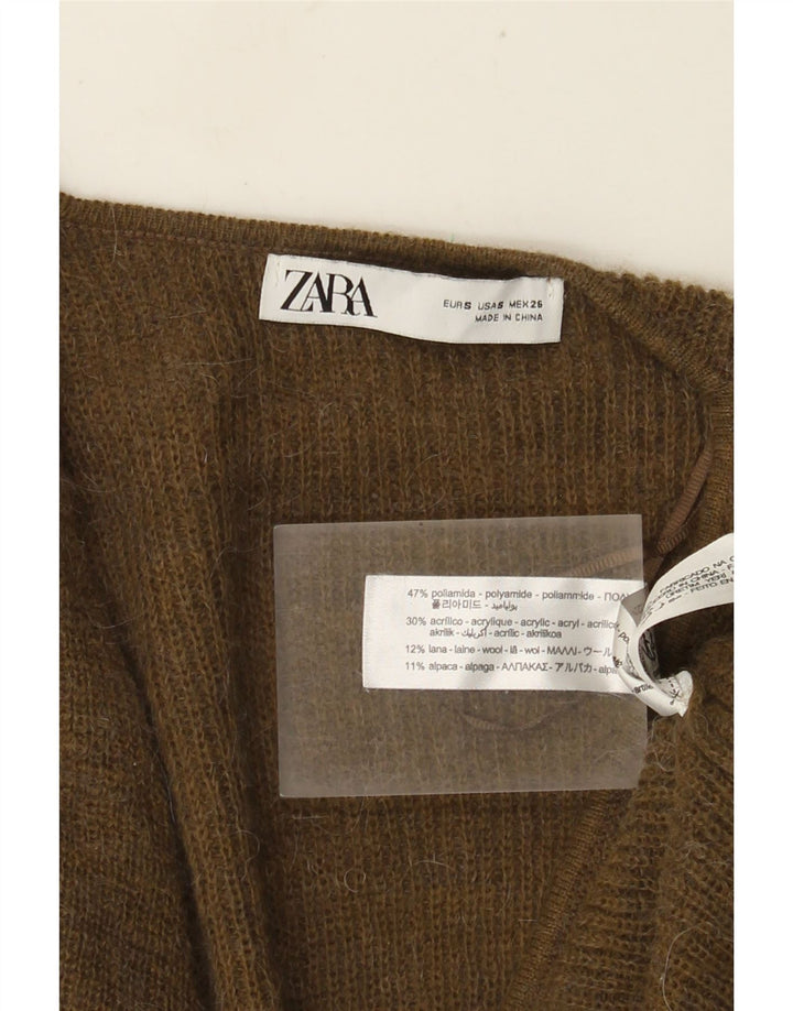 Zara Femme Wrap Cardigan Pull UK 10 Petit Kaki Polyamide