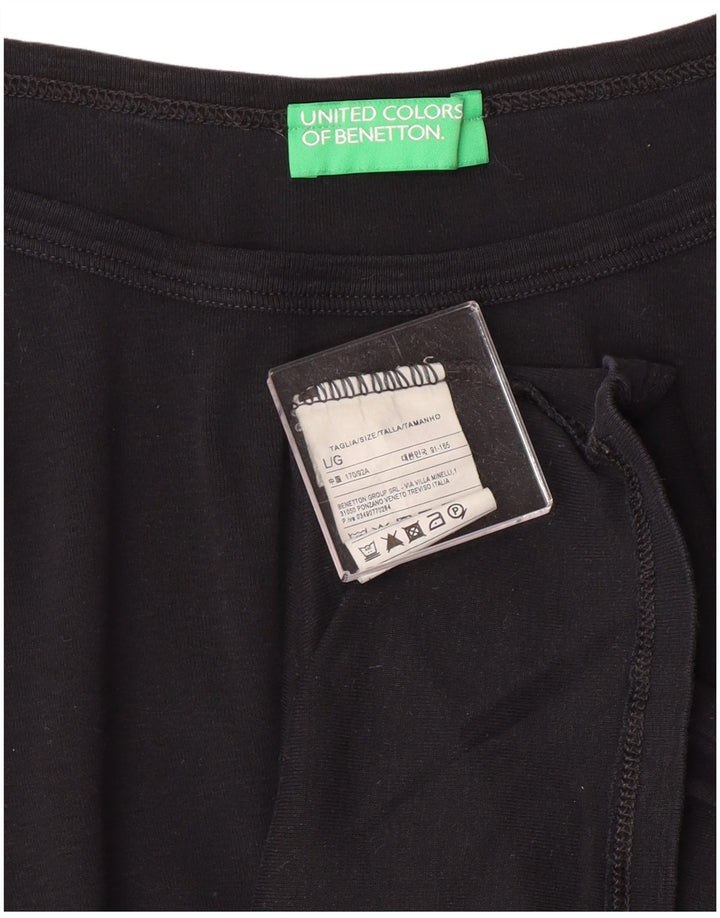 BENETTON Haut Femme Manches 3/4 UK 14 Large Noir Coton