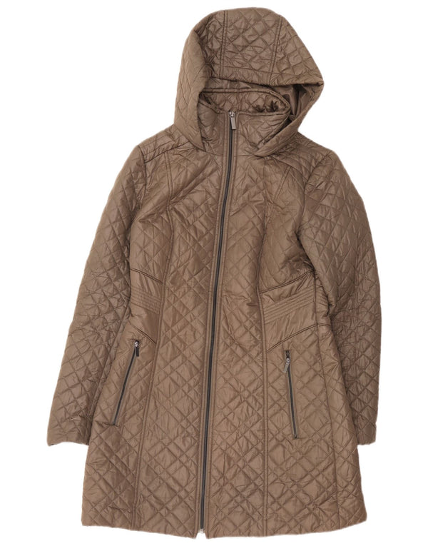 French Connection Manteau matelassé à capuche pour femme UK 10 Petit Marron