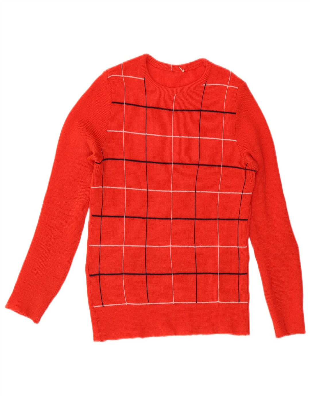 vintage Womens Crew Neck Jumper Pull UK 8 Petit Chèque Rouge