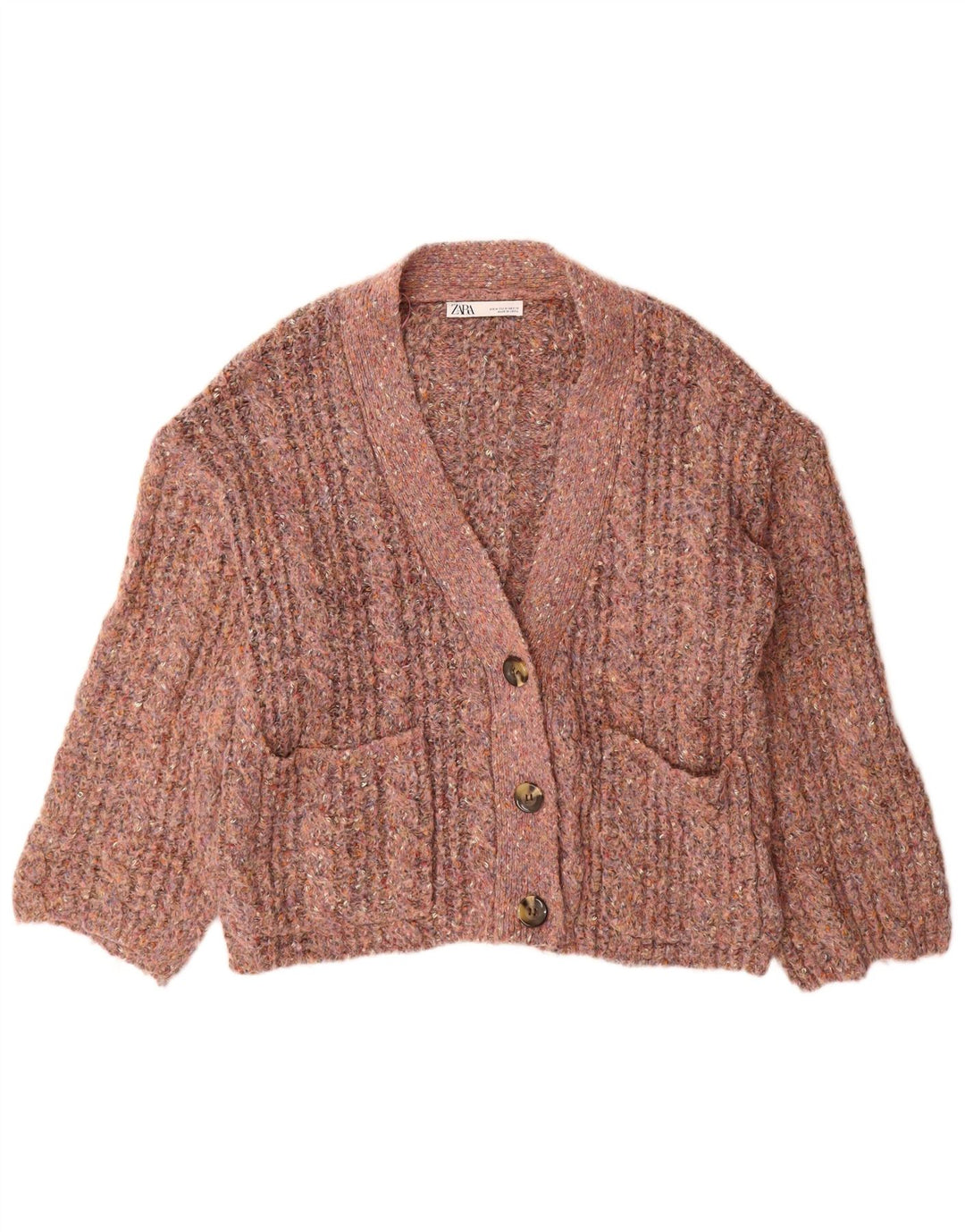 Zara Cardigan surdimensionné pour femme UK 14 Polyester moucheté rose moyen