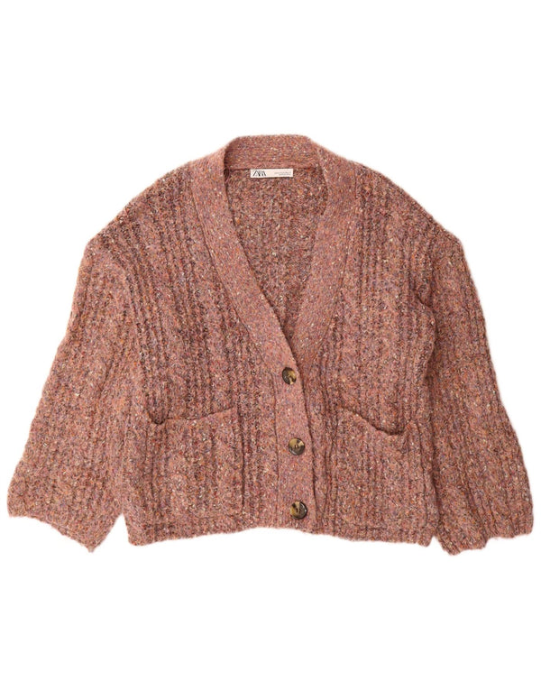 Zara Cardigan surdimensionné pour femme UK 14 Polyester moucheté rose moyen