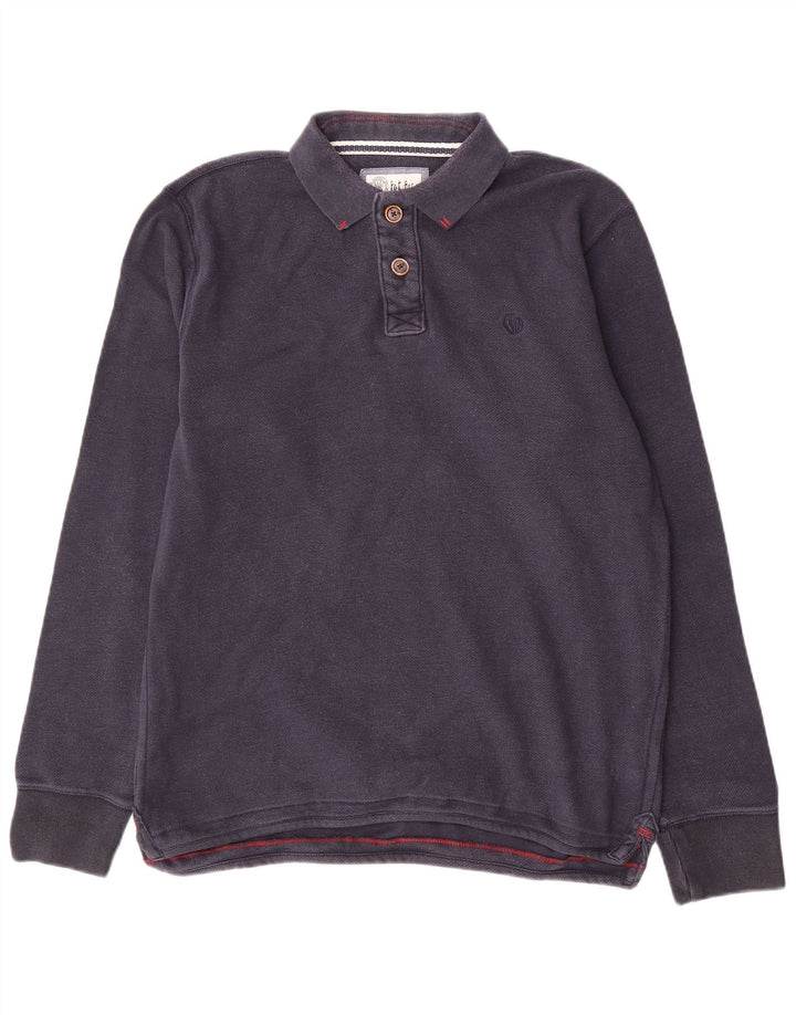 Fat Face Polo à Manches Longues Homme Bleu Marine Moyen Coton