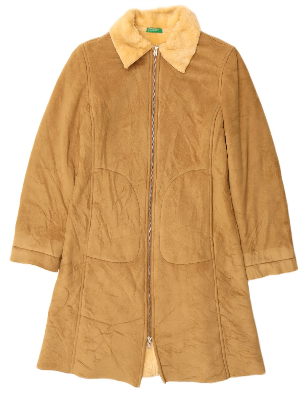 BENETTON Manteau Sherpa Femme UK 10 Petit Modacryl Beige