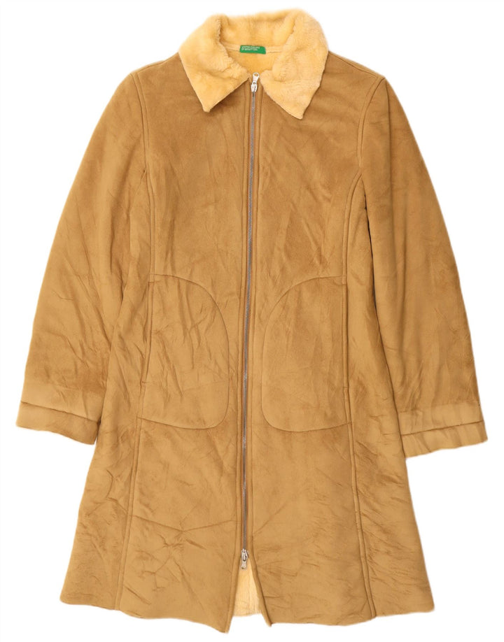 BENETTON Manteau Sherpa Femme UK 10 Petit Modacryl Beige