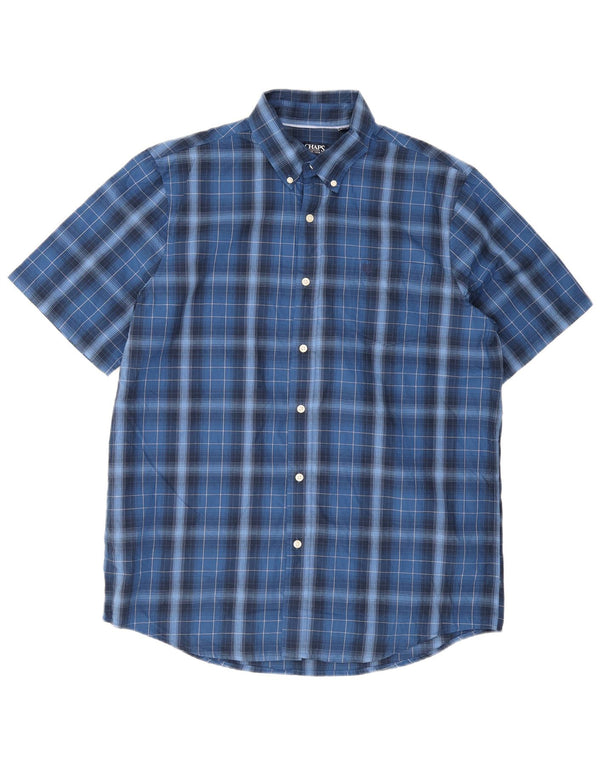 Chaps Chemise à manches courtes pour homme en coton à carreaux bleu marine