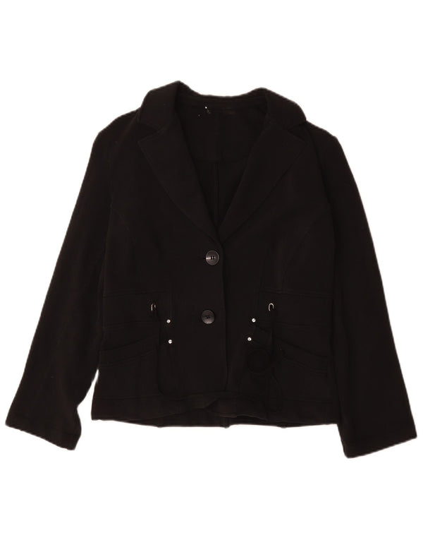 vintage Femme 2 Bouton Blazer Veste UK 12 Moyen Noir Coton