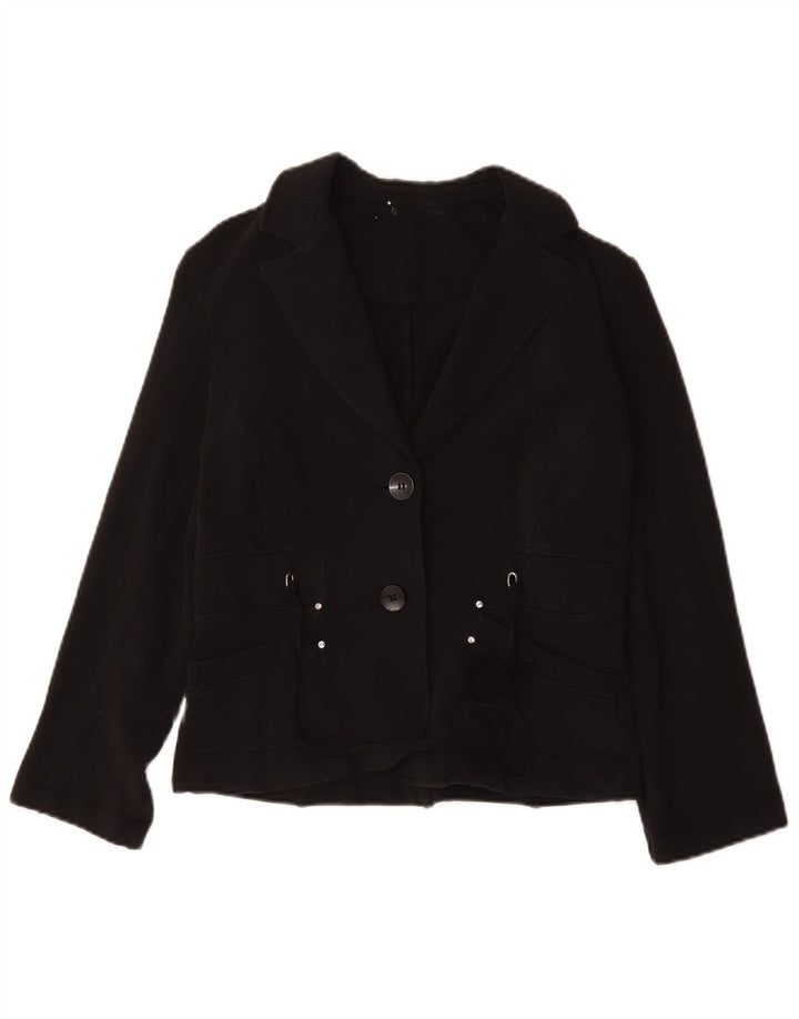 vintage Femme 2 Bouton Blazer Veste UK 12 Moyen Noir Coton