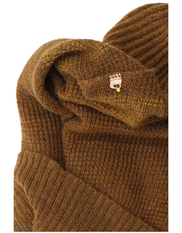 vintage Homme Col Châle Pull Pull IT 48 Moyen Kaki Géométrique