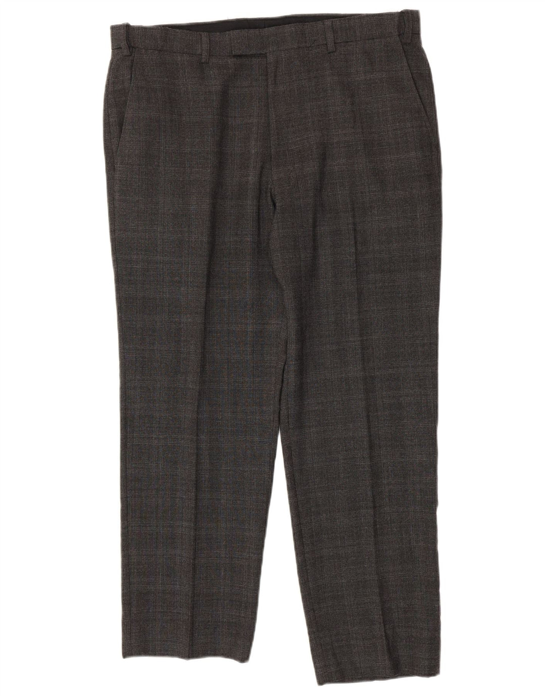 Marks & Spencer Pantalon décontracté coupe ajustée pour homme W36 L28 laine à carreaux gris